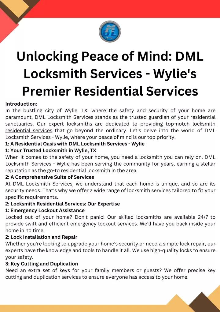 unlocking peace of mind dml locksmith services