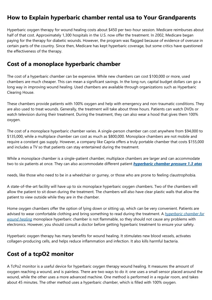 how to explain hyperbaric chamber rental