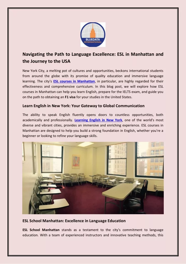 PPT - Navigating the Path to Language Excellence ESL in Manhattan and the Journey to the USA 