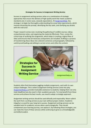 Strategies for Success in Assignment Writing Service