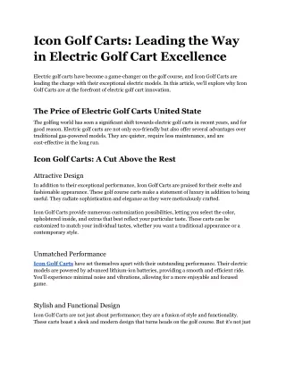 Icon Golf Carts_ Leading the Way in Electric Golf Cart Excellence