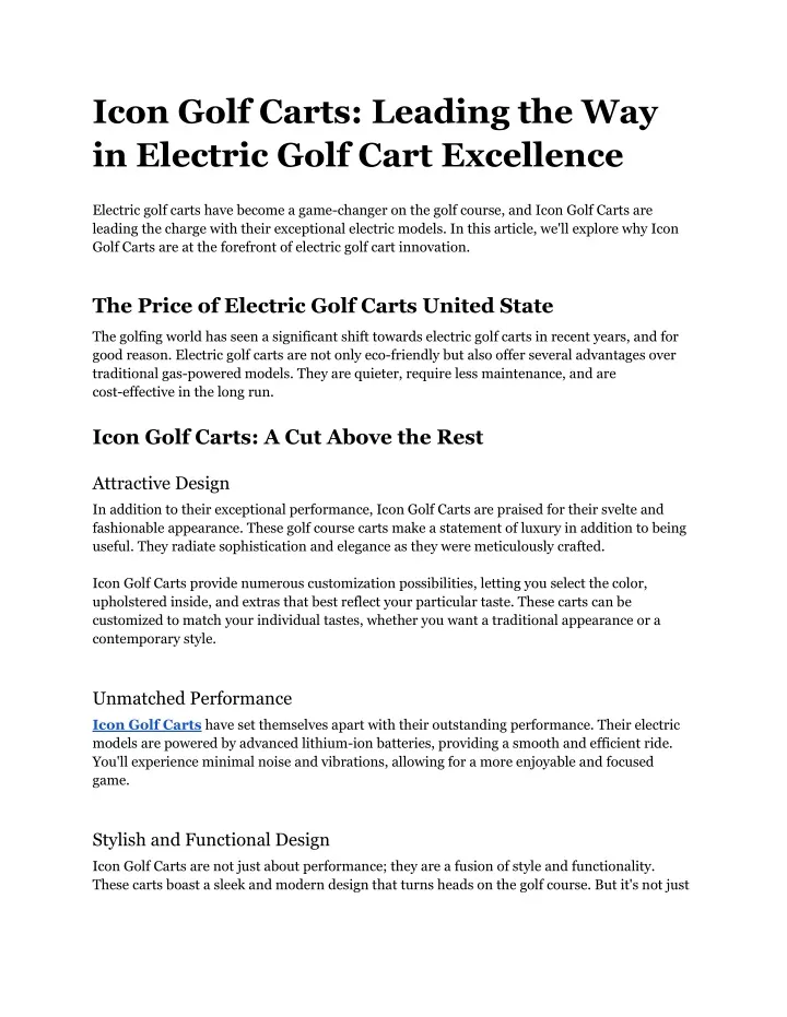 icon golf carts leading the way in electric golf