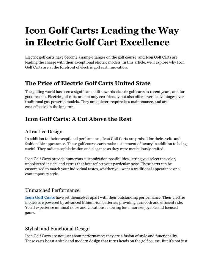 PPT - Icon Golf Carts_ Leading the Way in Electric Golf Cart Excellence ...