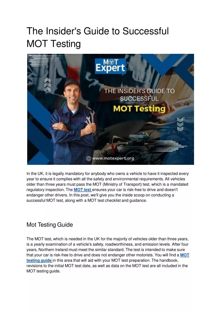 the insider s guide to successful mot testing