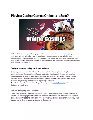 Playing Casino Games Online Is It Safe