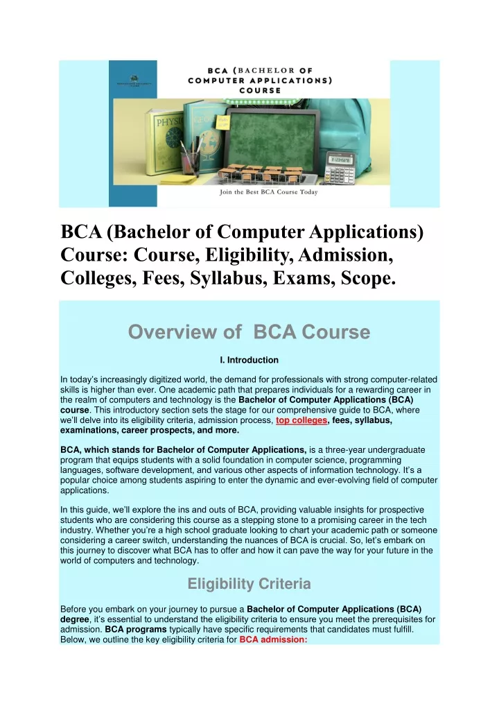 bca bachelor of computer applications course