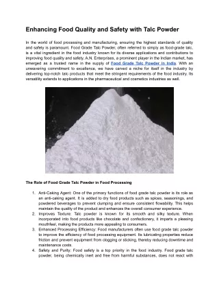 enhancing food quality and safety with talc powder