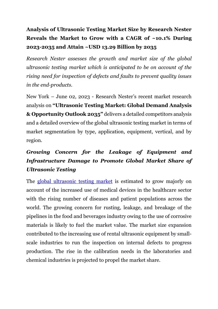 analysis of ultrasonic testing market size