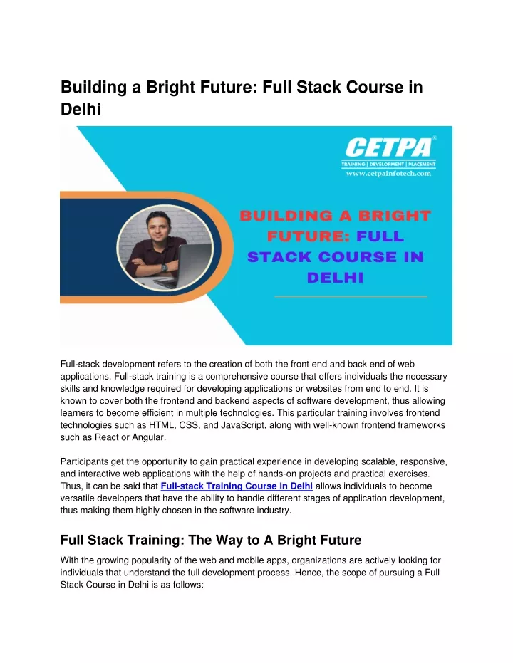 building a bright future full stack course
