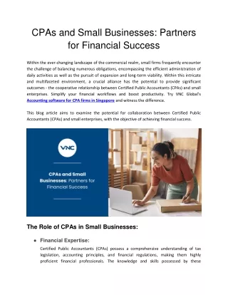 CPAs and Small Businesses: Partners for Financial Success
