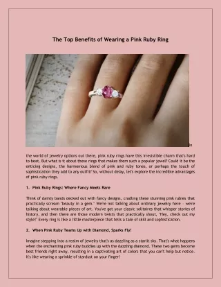 A Touch of Elegance: The Benefits of Wearing a Pink Ruby Ring Revealed