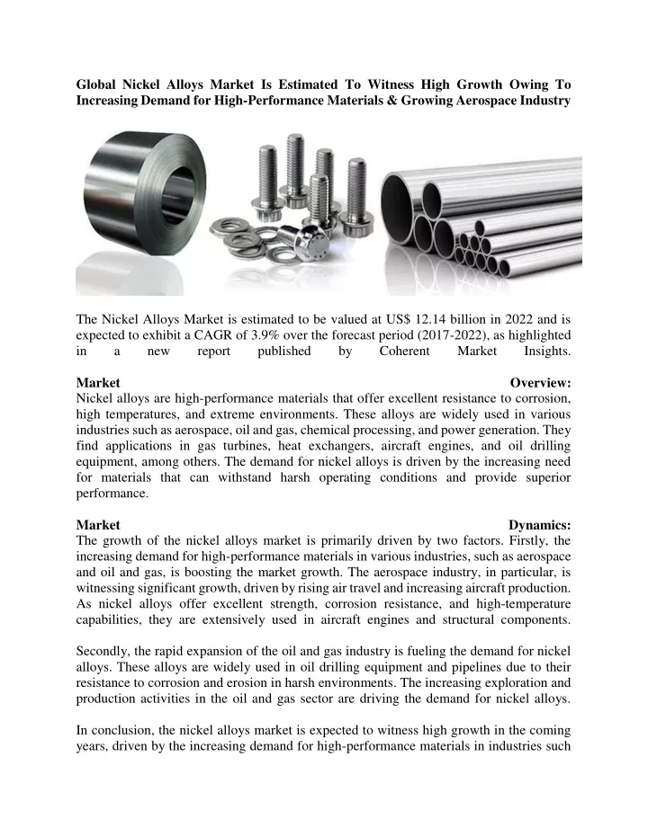global nickel alloys market is estimated
