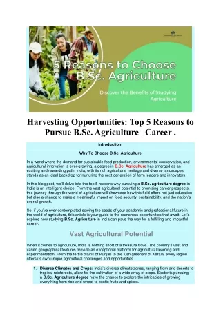 Top 5 Reasons to Pursue B.Sc. Agriculture