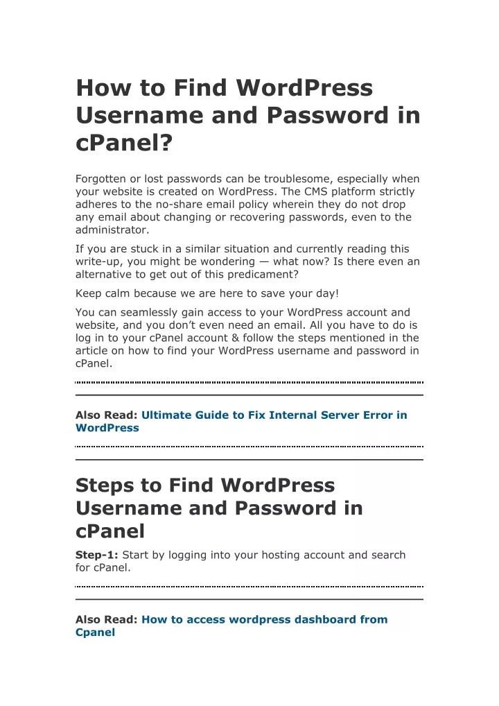 how to find wordpress username and password