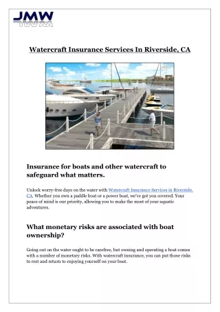 Watercraft Insurance Services In Riverside,CA