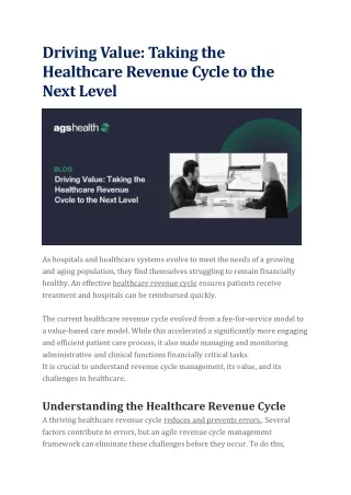 Driving Value - Taking the Healthcare Revenue Cycle to the Next Level