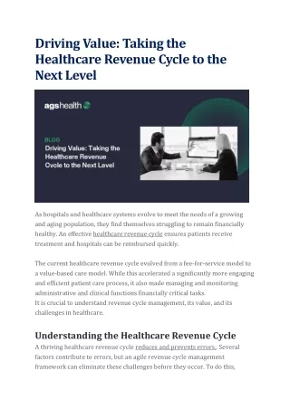 driving value taking the healthcare revenue cycle