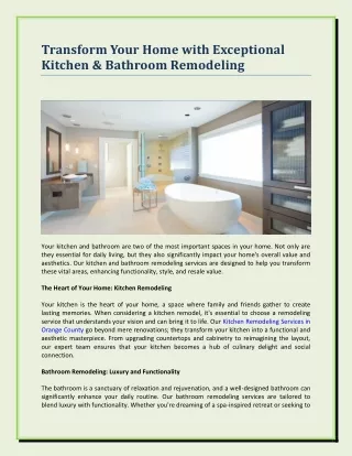 Transform Your Home with Exceptional Kitchen & Bathroom Remodeling