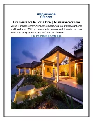 Fire Insurance In Costa Rica | Allinsurancecr.com
