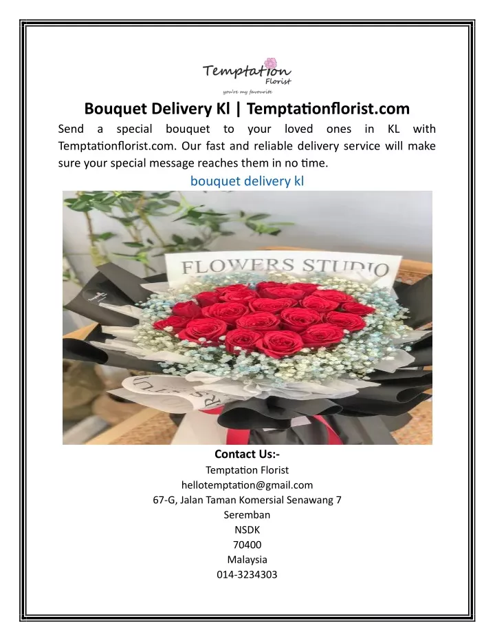 bouquet delivery kl temptationflorist com send