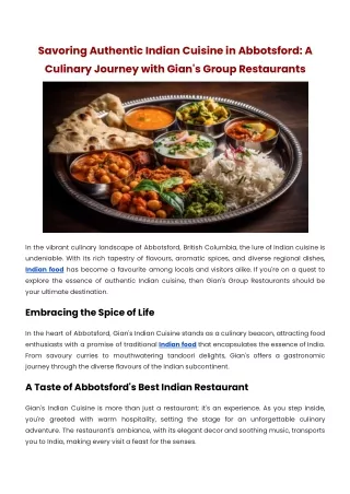 Savoring Authentic Indian Cuisine in Abbotsford A Culinary Journey with Gian's Group Restaurants