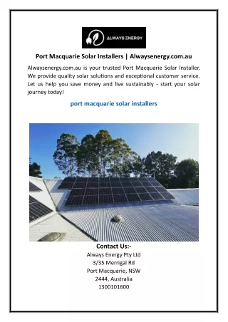 Port Macquarie Solar Installers | Alwaysenergy.com.au