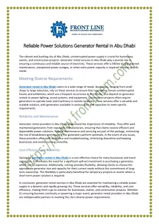 Reliable Generator Rental Services in Abu Dhabi