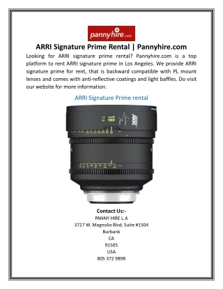 ARRI Signature Prime Rental | Pannyhire.com