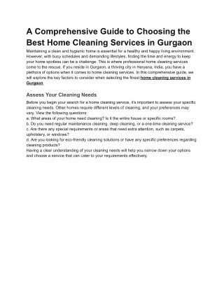 A Comprehensive Guide to Choosing the Best Home Cleaning Services in Gurgaon