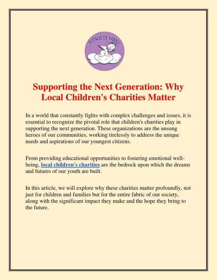 supporting the next generation why local children