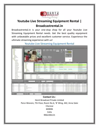Youtube Live Streaming Equipment Rental | Broadcastrental.in