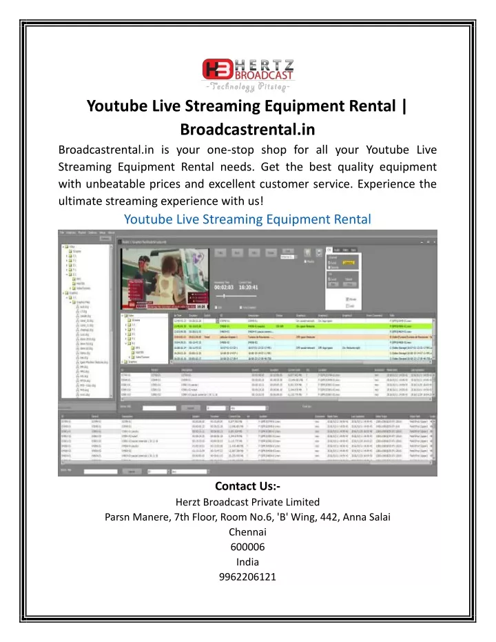 youtube live streaming equipment rental