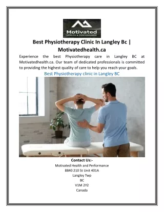 Best Physiotherapy Clinic In Langley Bc | Motivatedhealth.ca
