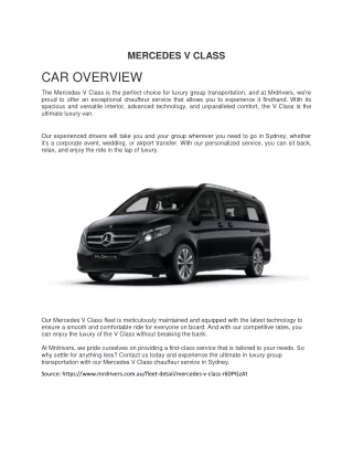 Hire Mercedes V Class Chauffeur Service in Sydney