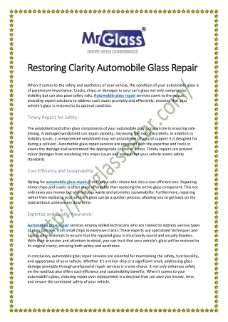 Expert Automobile Glass Repair Services for Your Vehicle