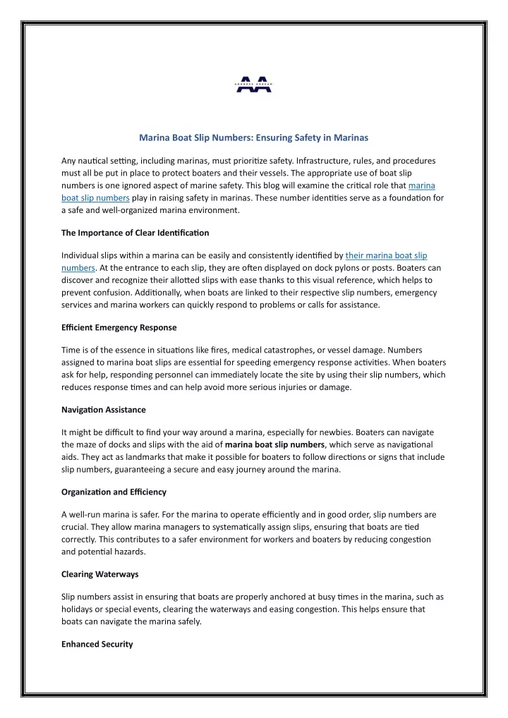 marina boat slip numbers ensuring safety