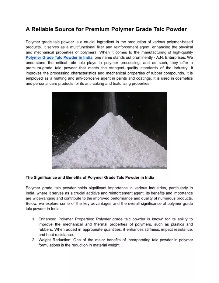 a reliable source for premium polymer grade talc