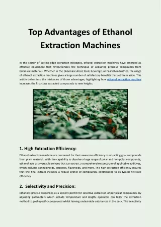 Top Advantages of Ethanol Extraction Machines