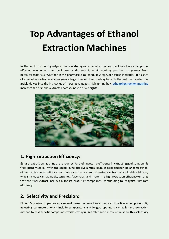 top advantages of ethanol extraction machines