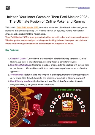 Teen Patti Master 2023 - The Ultimate Fusion of Online Poker and Rummy Master
