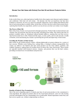Elevate Your Hair Game with Entirely Pure Hair Oil and Serum Products Online