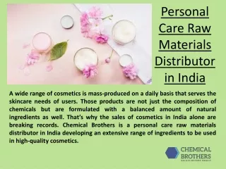 Personal Care Raw Materials Distributor in India