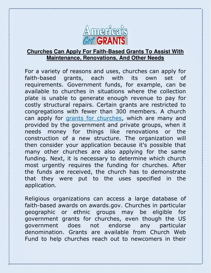 churches can apply for faith based grants