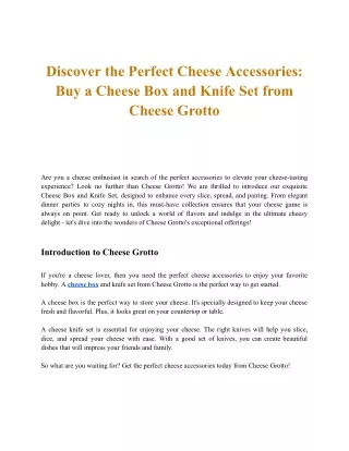 Understanding Cheese Accessories - A Comprehensive Guide