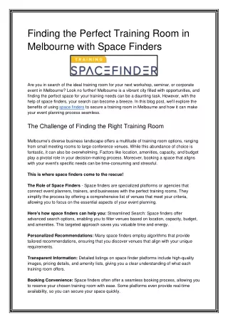 Finding the Perfect Training Room in Melbourne with Space Finders