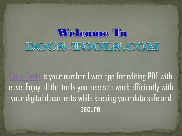 welcome to docs tools com