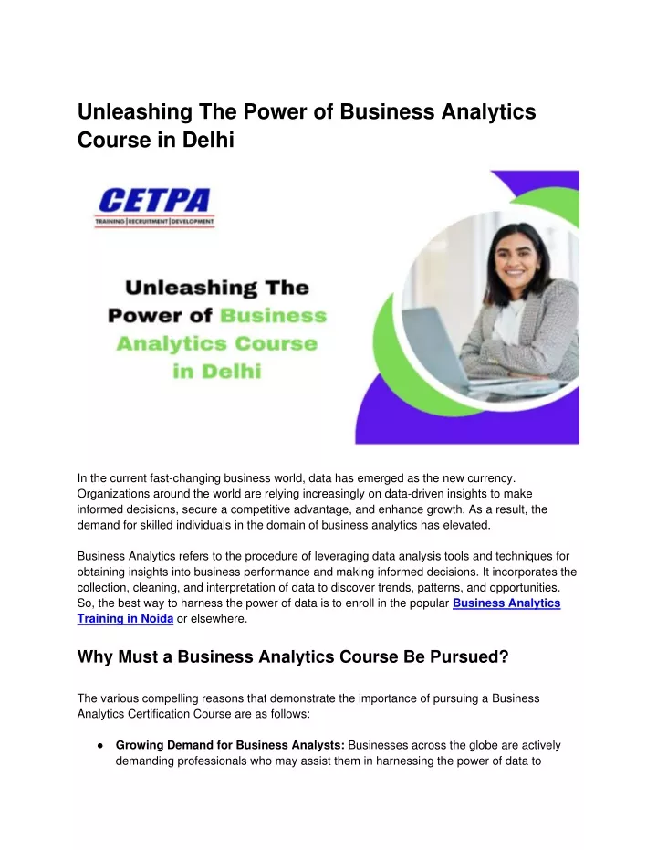 unleashing the power of business analytics course