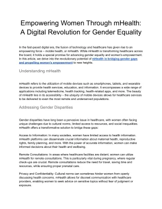 Empowering Women Through mHealth: A Digital Revolution for Gender Equality