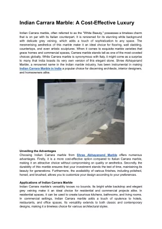 Indian Carrara Marble: A Cost-Effective Luxury