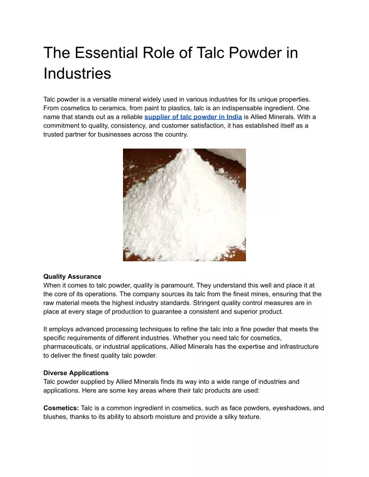 the essential role of talc powder in industries